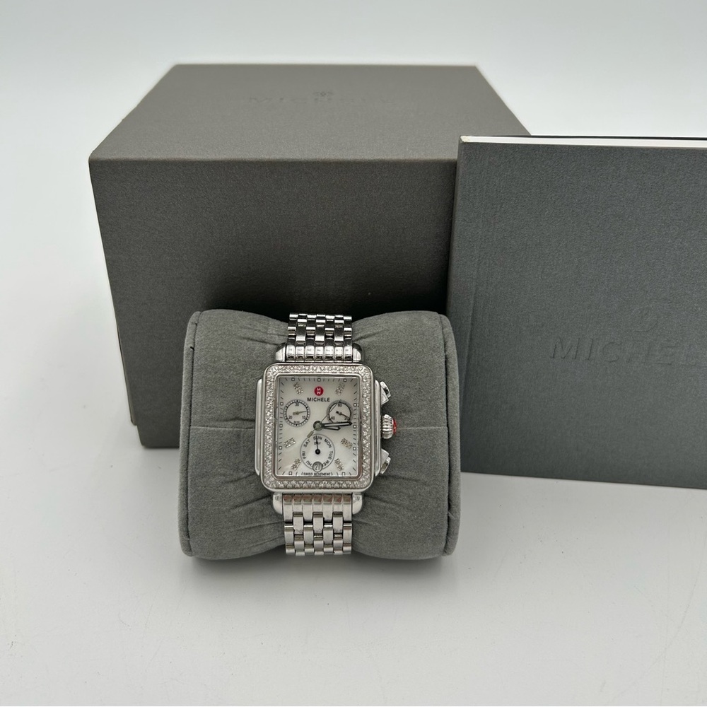 Michele Women’s Silver Stainless Steel 18mm Square Dial Watch